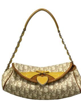 DIOR/ChristianDior Romantic/Trotter Brown Yellow Multi PVC Leather Handbag